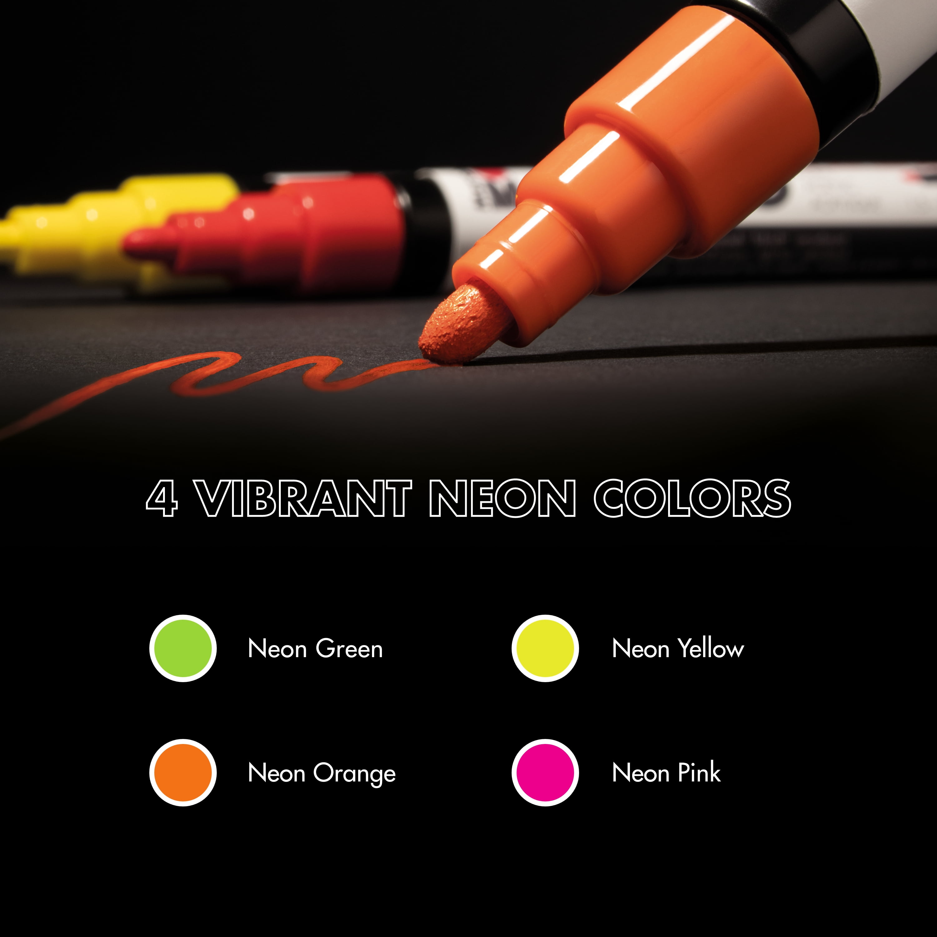 Marabu YONO Neon Paint Markers, 4 Neon Paint Pens, 3mm Tip