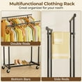 thumbnail image 3 of Double Rods Clothes Rack Rolling Clothing Rack for Hanging Clothes Portable Wardrobe Rack Metal Garment Rack Sturdy Coat Rack for Bedroom Laundry Living Room Black, 3 of 8