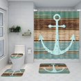 thumbnail image 3 of Juegos de cortina de ducha de anclaje náutico de 4 piezas con alfombras, cortinas de baño con alfombra antideslizante, tapa de inodoro, alfombra de baño y 12 ganchos de 72x72 pulgadas Feliz Sencillez, 3 of 4