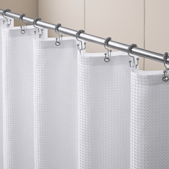 3-Piece Shower Curtain Set with PEVA Liner and 12 Hooks, White Waffle, Water-Repellent, Machine Washable