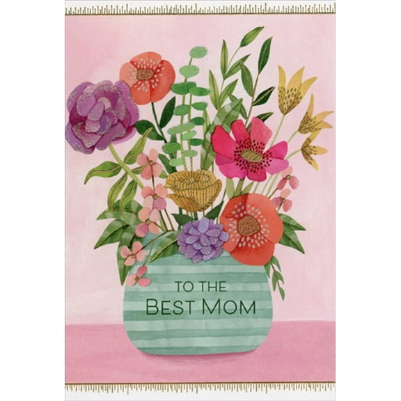 Pictura Best Mom Striped Flower Pot Mother's Day Card for Mom