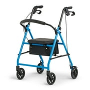 Medline Sturdy Steel Rollator Walker, Light Blue, 300 lb. Weight Capacity, 6 Wheels, Adjustable Handle