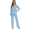 thumbnail image 3 of GEX Womens Bamboo Viscose Pajamas Super Buttery Soft 2 Piece PJ Set Button Long Sleeve Sleepwear Set (Baby Blue S), 3 of 6