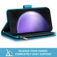 thumbnail image 6 of Compatible with Samsung Galaxy S23 FE 5G Wallet Phone Case and Tempered Glass Screen Protector Flower Faux Leather Flip Credit Card Holder Stand Zipper Cell Cover for S 23 EF S23FE 23S Women Blue, 6 of 9