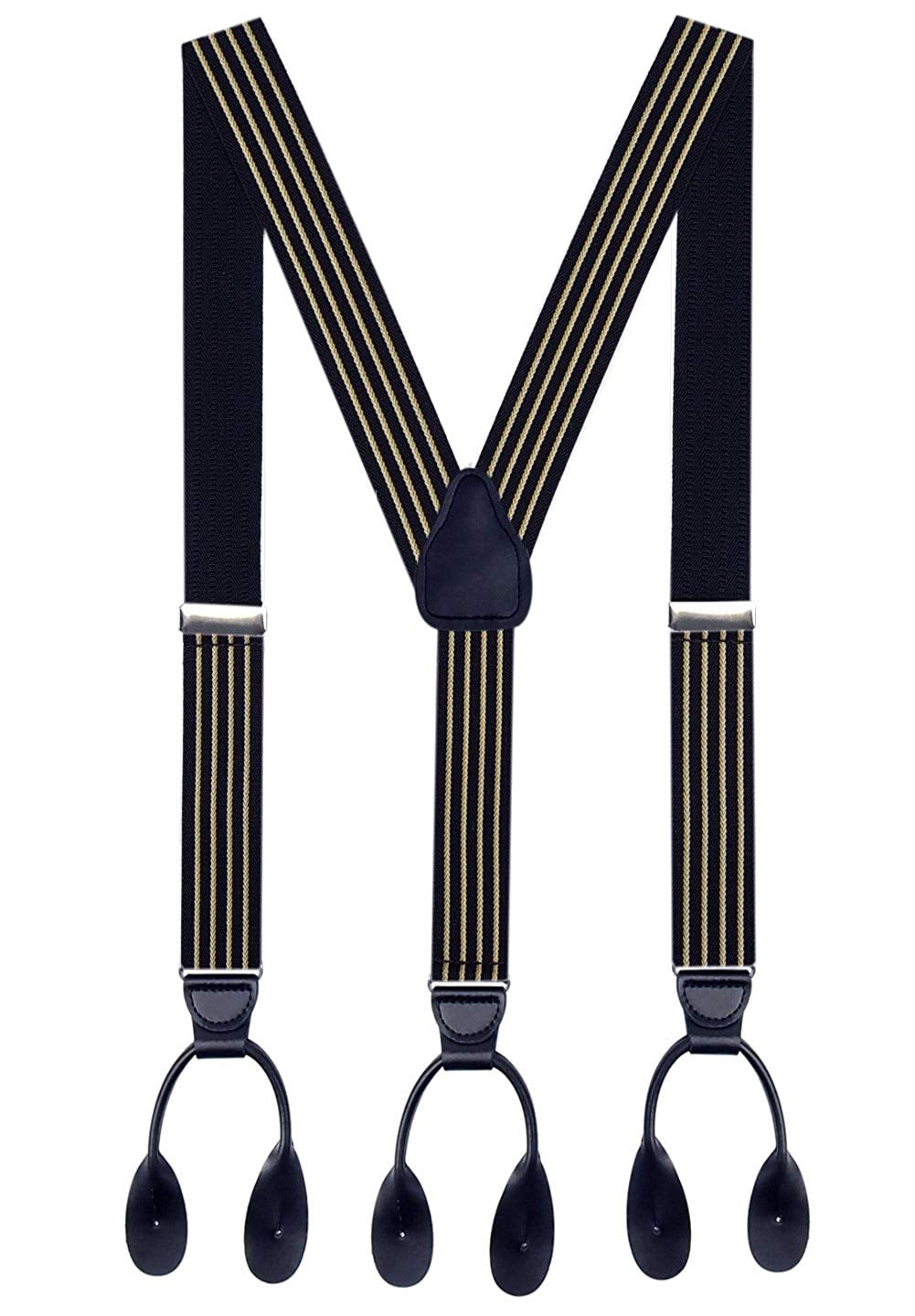 Hold'em 1 ¼ Fancy Stripes Solid Suspenders for Men Y-Back - Summit Stripe Brown