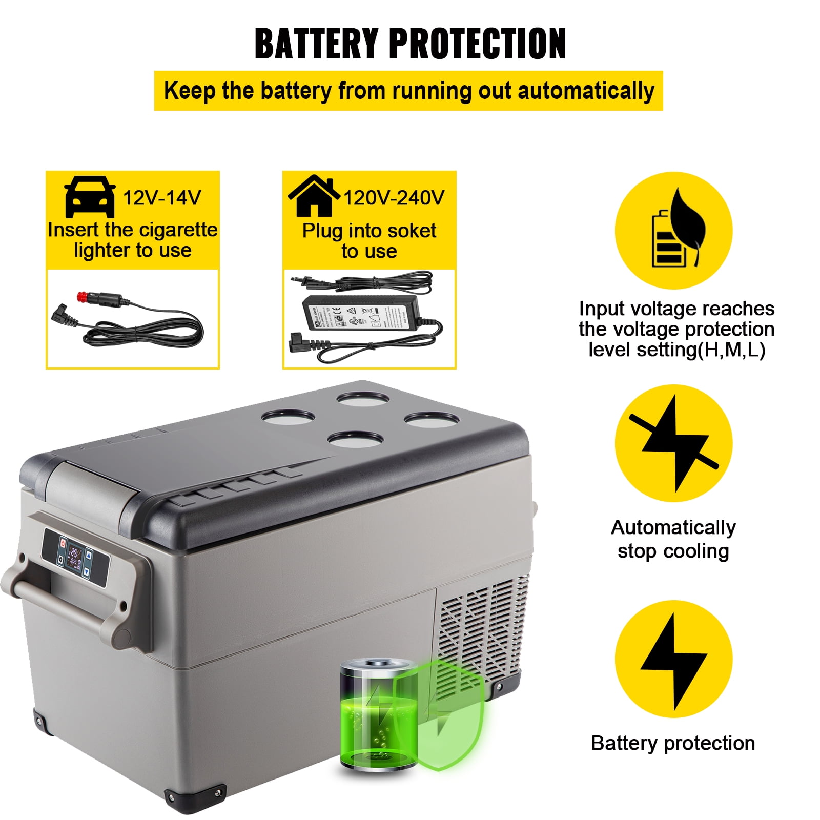 VEVOR 37Qt Compressor Portable Small Refrigerator Cooler Freezer Home And Car Vehicular Fridge