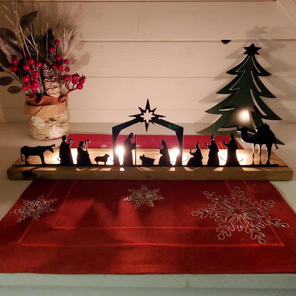 Buy Nativity Scene Nativity Sets for Christmas Indoor Black Metal Nativity Set with Wood Base