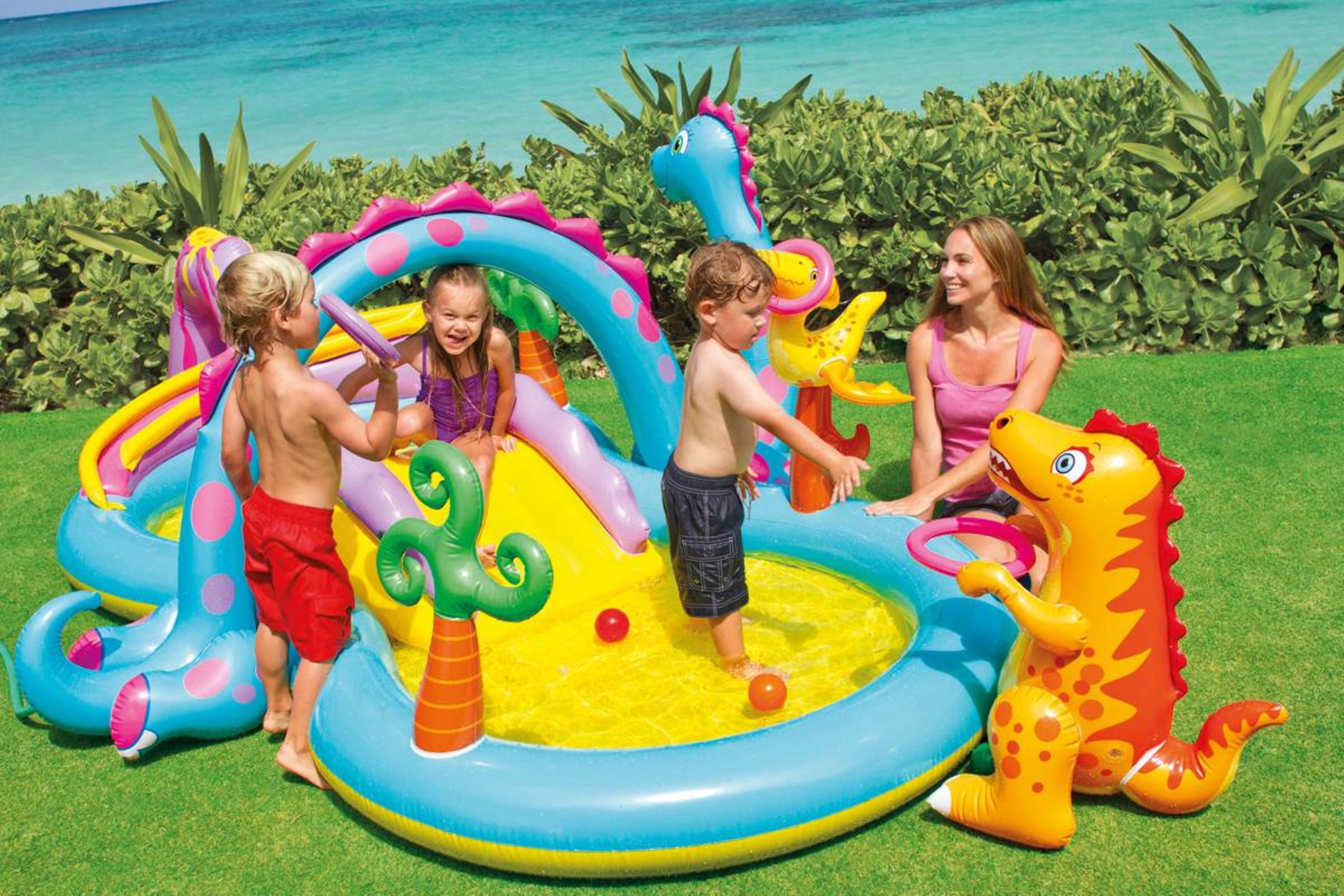 Intex 11ft x 7.5ft x 44in Dinoland Play Center Kiddie Inflatable Swimming Pool