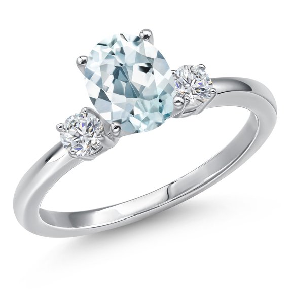 Gem Stone King 14K White Gold Sky Blue Aquamarine and White Lab Grown Diamond Engagement Ring for Women | 1.40 Cttw | Oval 8X6MM | Gemstone March Birthstone | Size 6