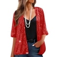 thumbnail image 2 of UPPADA Women's Sequin 3/4 Sleeve Cardigans Sparkly Open Front Blouses Casual Loose Fit Shrugs for Party Going Out Date Night and Holiday Events Red,S, 2 of 8