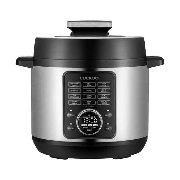 Cuckoo Multi-Cooker 6-Quarts 8-in-1 Pressure Cooker with Stainless Steel Nonstick Inner Pot 12 Menu Options 7 Accessories Fuzzy Logic Tech Auto Clean (CMC-ZSN601F)