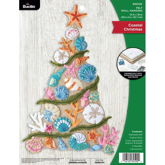 Bucilla Felt Applique Wall Hanging Embroidery Kit, Coastal Christmas, 12" x 24"