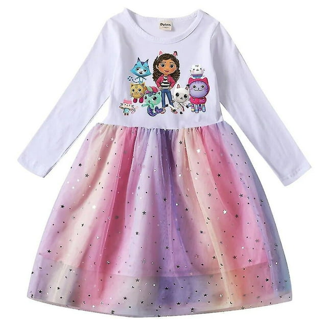 Gabby Cats Robe pour Bébé Fille Enfants Gabby Vêtements de Maison de Poupée Carnaval Cosplay Costume Enfants Robe Décontractée à Manches Longues avec Sac