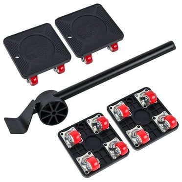 FETERVIC Heavy Duty Furniture Lifter Movers Dolly Wheel Roller Bar Hand Tools Set with 360°Rotation 4 Wheels Small Flat Dolly, 880 Lbs Capacity, Black