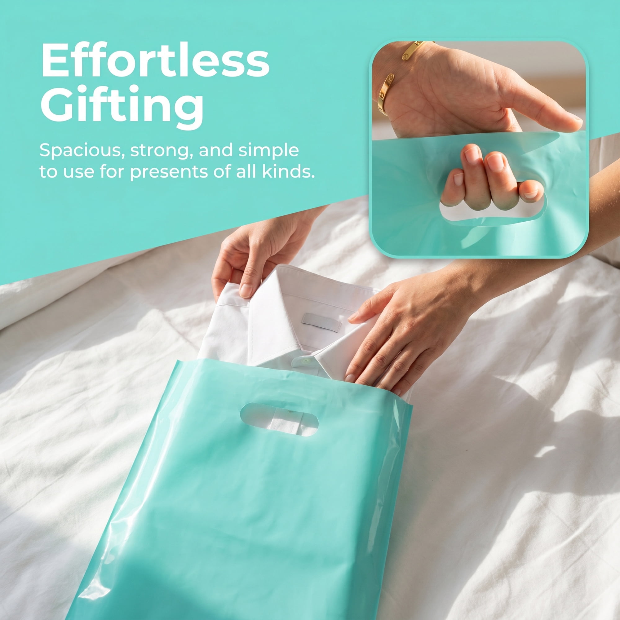 Unique Bargains 50Pcs Premium Waterproof Gift Bags Sky Blue 9.8" x 13.8"