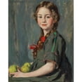 thumbnail image 2 of Paul Schroeter 12x14 Black Ornate Wood Framed Double Matted Museum Art Print Titled: Portrait of a Girl with Apples (1922), 2 of 5