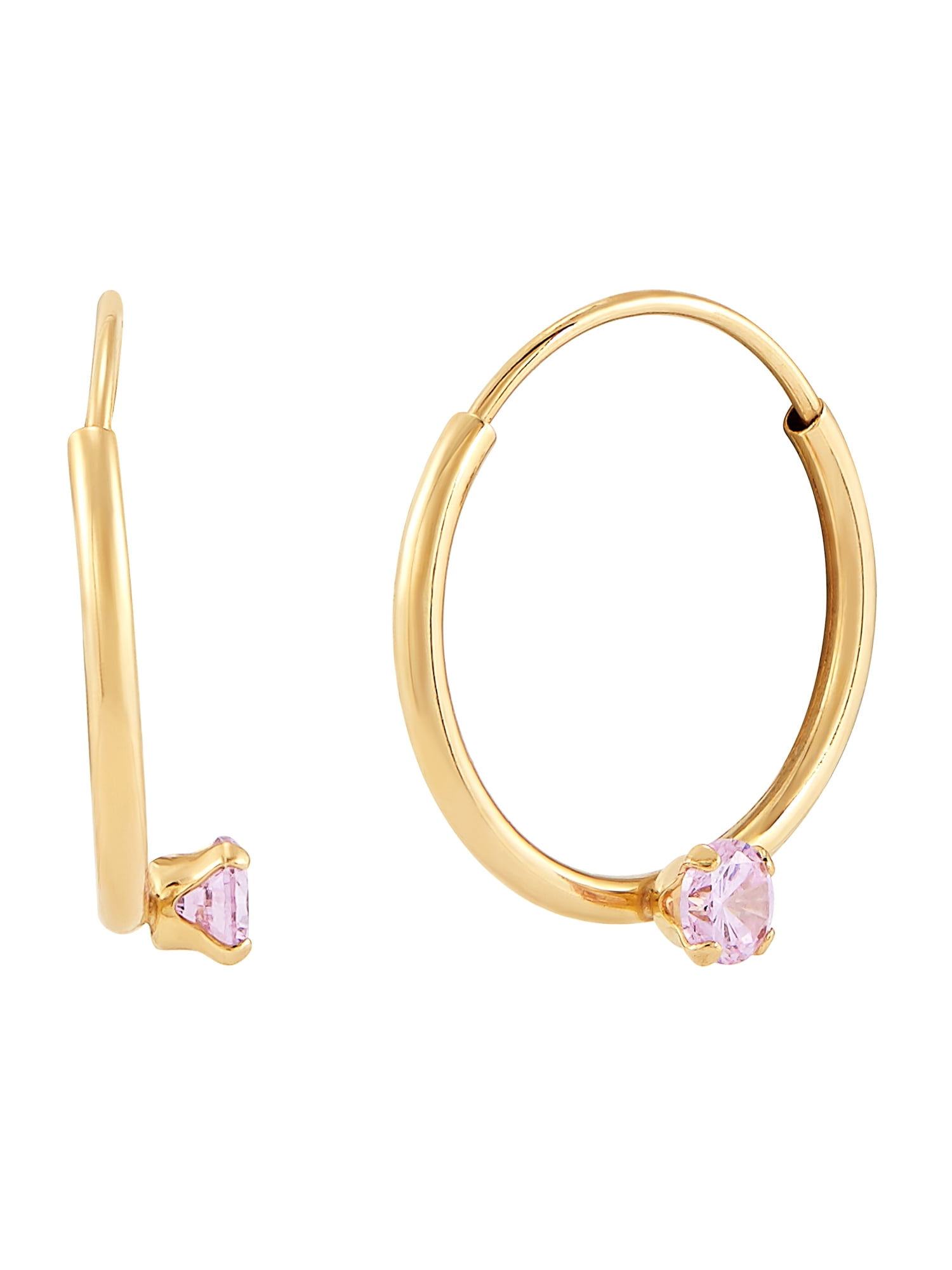 Brilliance Fine Jewelry Childrens 10K Yellow Gold Endless Hoop Earrings with Pink Cubic Zirconia