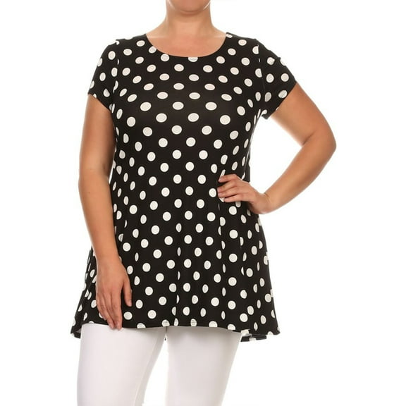 Women's Plus Size Side Pockets Polka Dot Short Sleeves Relaxed Tunic Tee Top