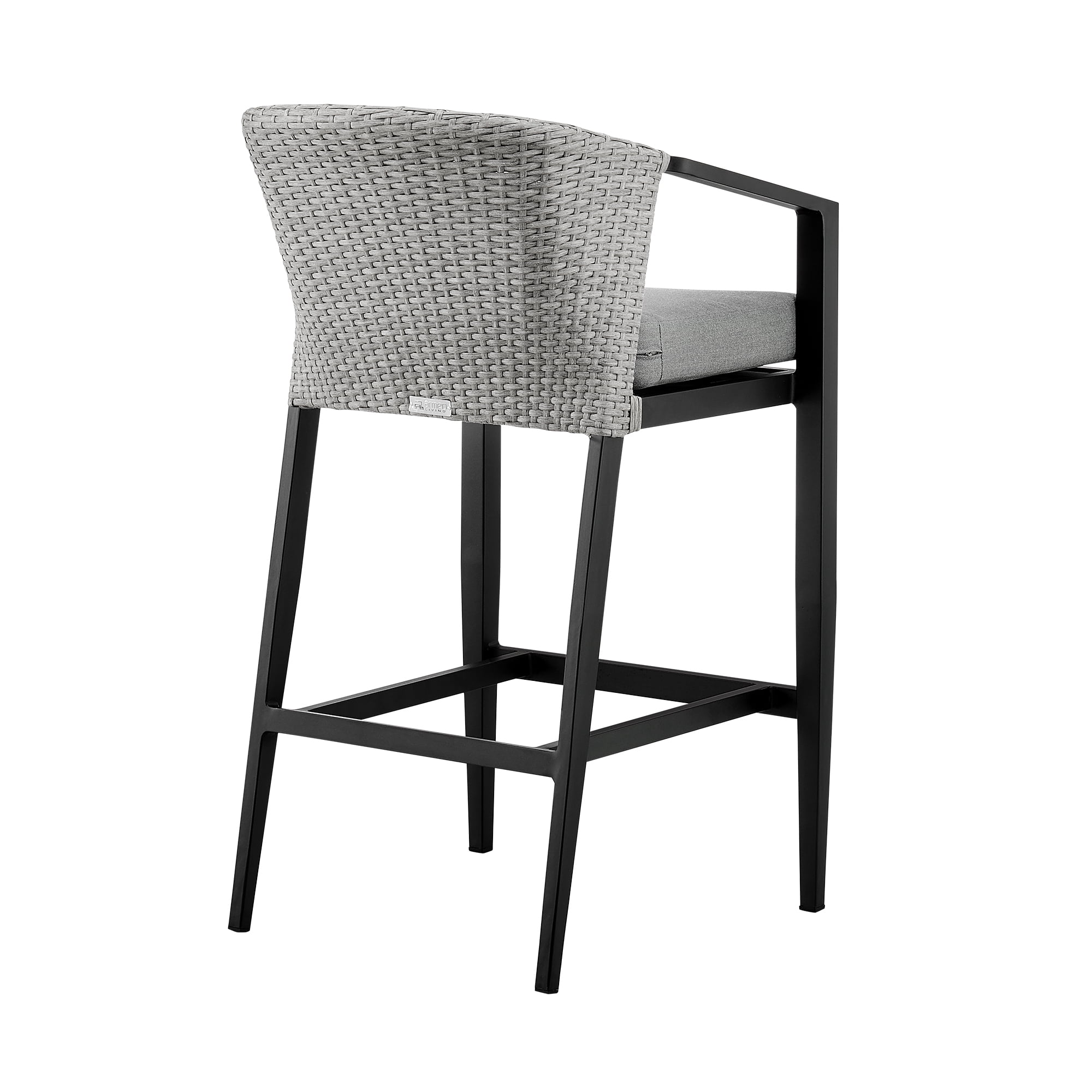 Palma Outdoor Patio Counter Height Bar Stool in Aluminum and Wicker with Gray Cushions - Set of 2