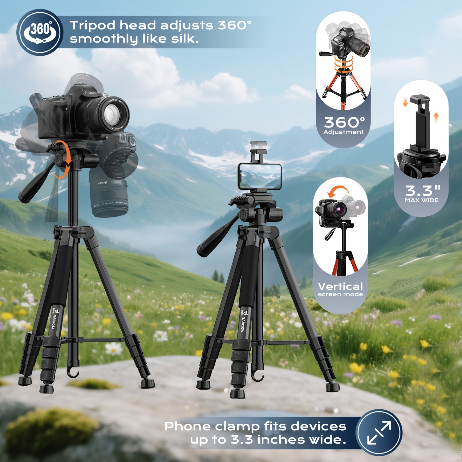 Professional 71-inch Aluminum Tripod with Quick Release Plate & Phone Clip for DSLR Cameras, Cell Phones, Projectors, Webcams - Ideal for Outdoor Shooting, Live Streaming, Video Recording