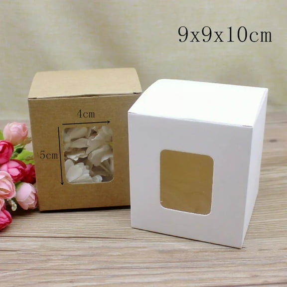 10pcs DIY vintage kraft paper boxes, white large-sized window paper gift boxes, cake packaging boxes, Christmas gift boxes