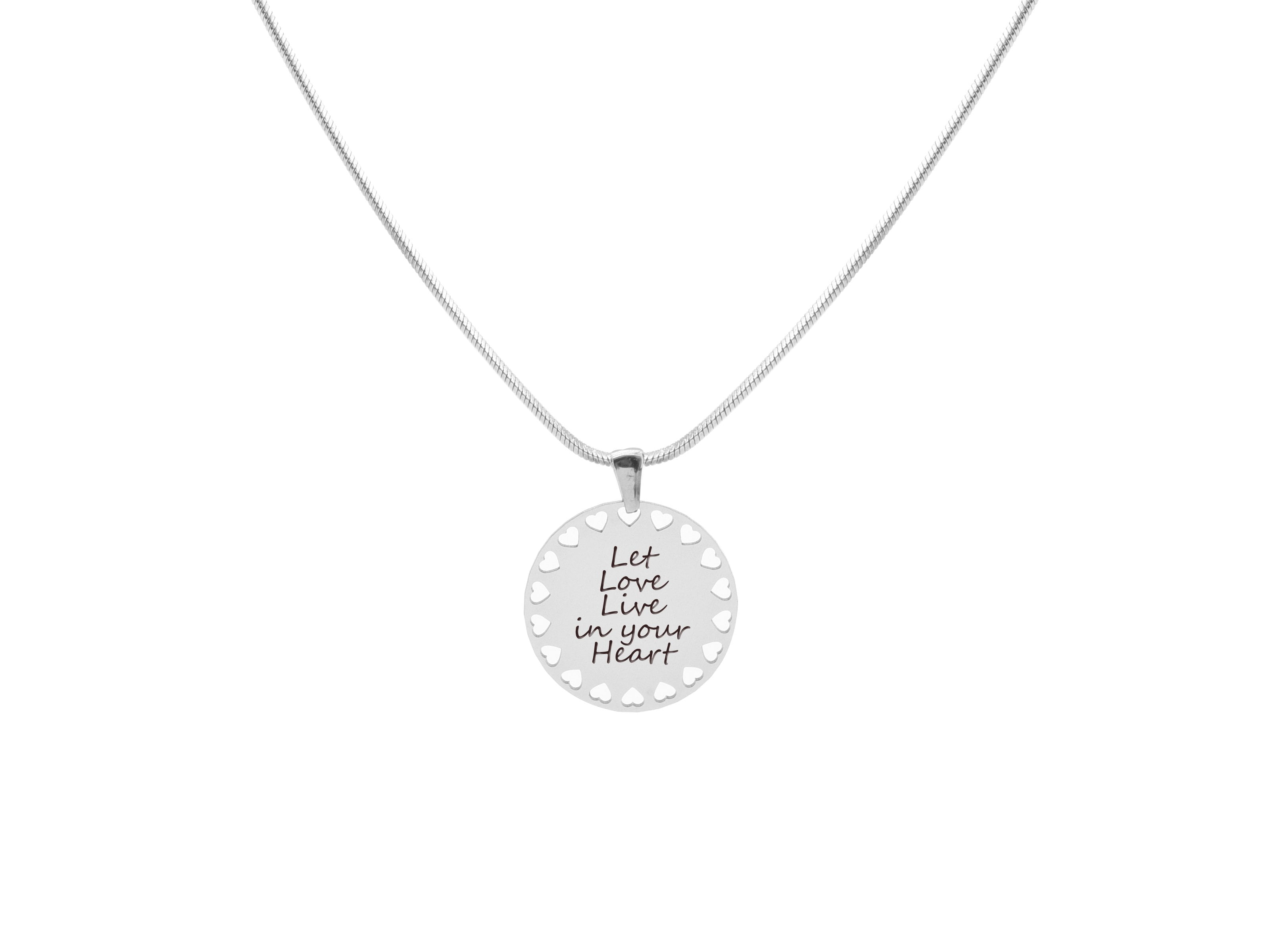 925 sterling silver "Live the life you love"" floating heart pendant & necklace 