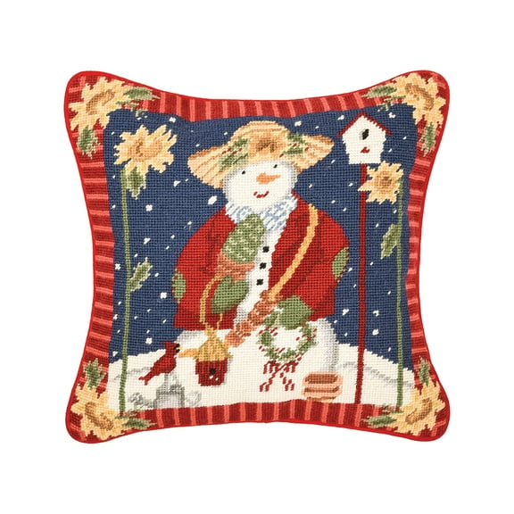 Sunflower Snowman Needlepoint Pillow, 14" x 14"