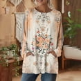 thumbnail image 4 of Uootdi Boho Tops for Women Long Sleeve Floral Bird Print Side Pockets Loose Fit Weekend Outings Casual Daily Soft Blouses Gift, 4 of 6