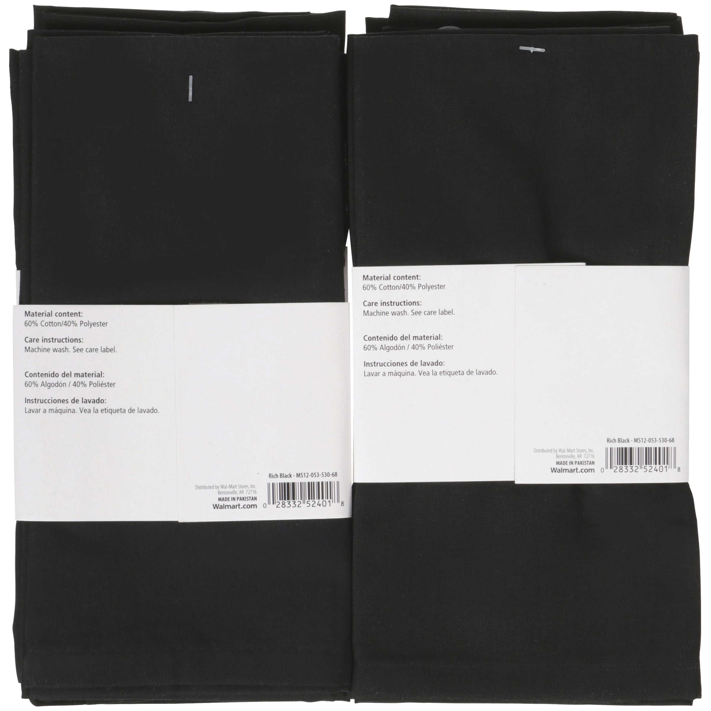Mainstays Easy Care Fabric Napkin, Rich Black, Set of 12