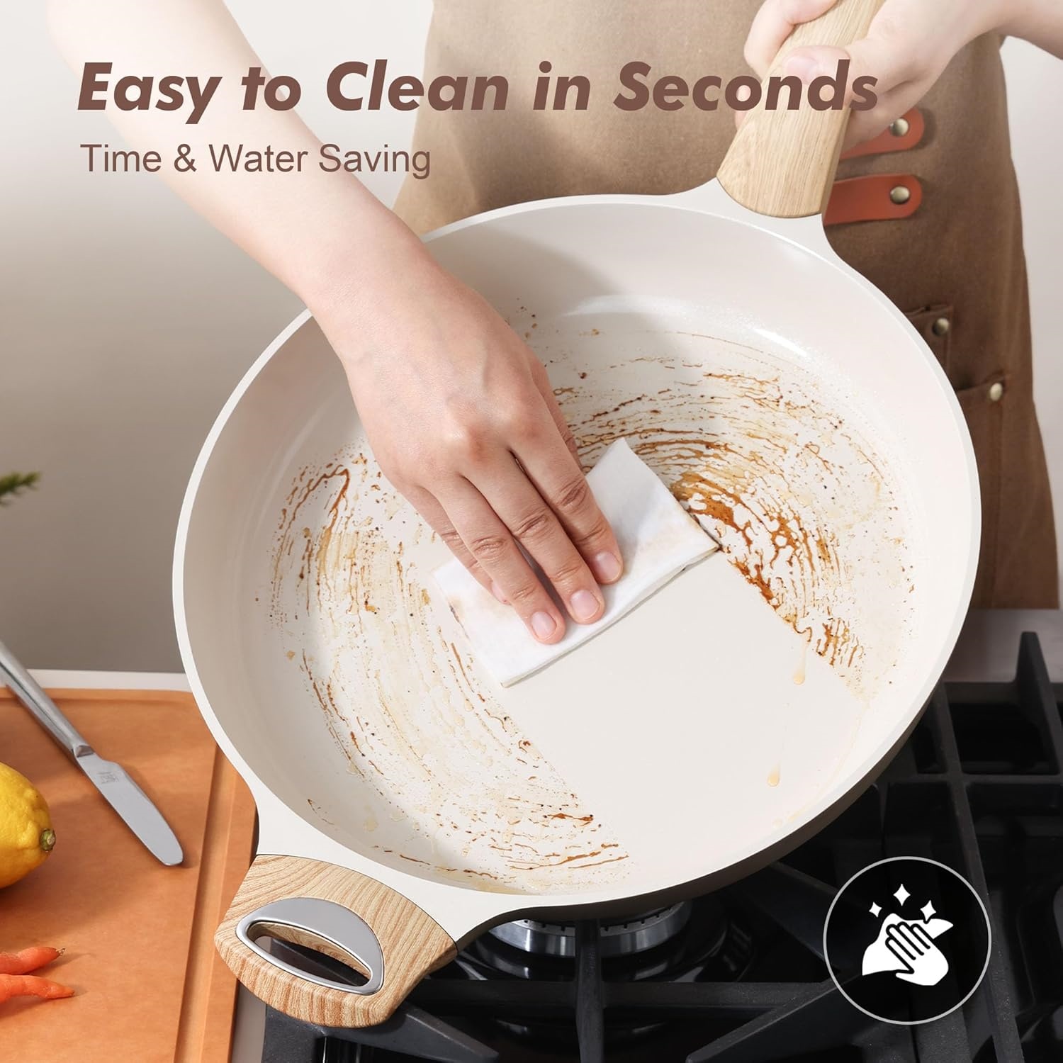 Ceramic Nonstick Frying Pan Skillet with Hot-resistant Handle 12.5Inch Large   Healthy Kitchen Cooking Chef's Pan