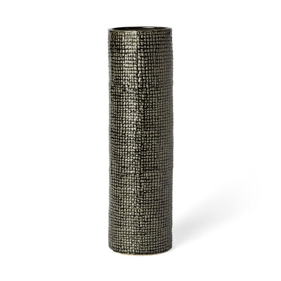 Mercana Kona III Large Black/Gold Cylindrical Ceramic Vase