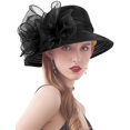 thumbnail image 1 of RZTA Sombrero de vestir de iglesia Kentucky Derby para mujer, ala ancha, flor de hoja, sombrero de despedida de soltera, 1 of 1