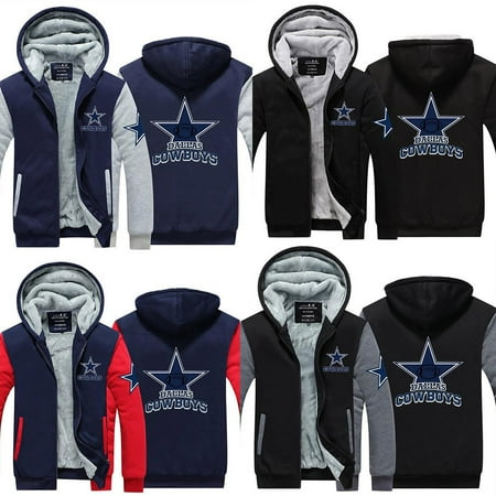Dallas Cowboys Mens Jackets - Men Warm Fleece Cowboys Dallas Shear Jacket Zipper Hoodie Sweatshirts Coat Jacket