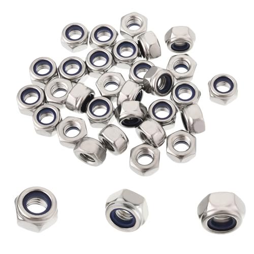 50pcs M6 Locknuts Nylon Inserted Hex Lock Nuts for Patio Furniture M6 Bolts | Metric Self-Lock Nylon Insert M6x1mm 304 Stainless Steel Self Locking 10mm Hex Nut Driver Nut