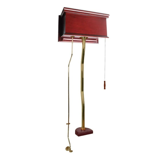 High Tank Toilet Pull Chain Conversion Kit Cherry Wood Flat Panel Hardwood Tank Brass Plated Stainless Steel Z-Pipe 59"-74" Renovator's Supply