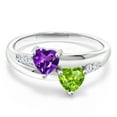 thumbnail image 3 of Gem Stone King 925 Sterling Silver Purple Amethyst Green Peridot and White Lab Grown Diamond Ring for Women (0.98 Cttw, Heart Shape 5MM, Gemstone Birthstone, Size 9), 3 of 6