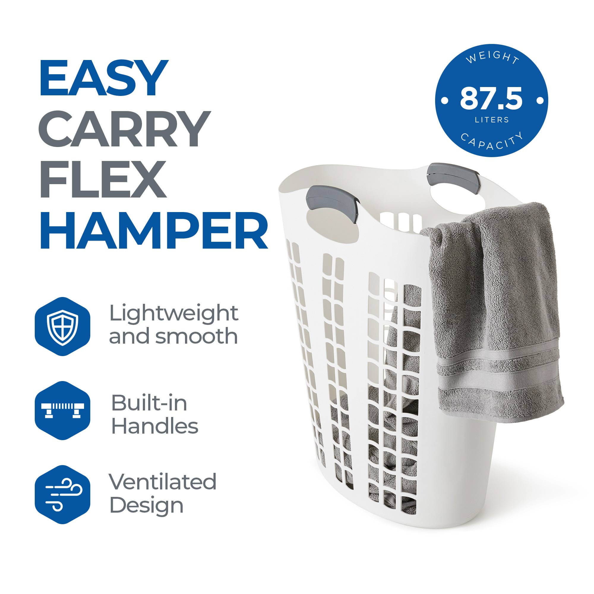 Gracious Living Easy Carry Flex Hamper, Ventilated Laundry Basket (5 Pack)
