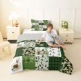 thumbnail image 2 of Castle Fairy Mallard Duck Deer Twin Comforter Sets 2pcs,Vintage Camo Geometric Plaid Bedding Set,Moss Brown Cream,Grey Reversible,1 Comforter and 1 Pillowcase, 2 of 6