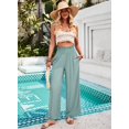 thumbnail image 3 of Yesfashion Womens Elastic High Waisted Palazzo Pants Casual Wide Leg Long Lounge Pant Trousers with Pocket, 3 of 9