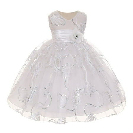 Baby Girls White Tulle Embroidery Sequins Flower Girl Easter Dress