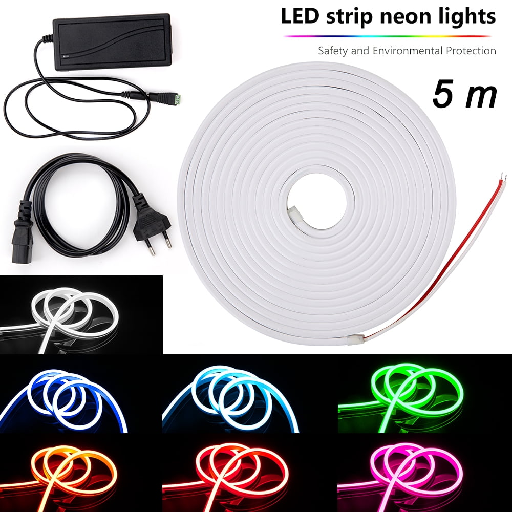 5V 12V RGB Neon Flexible LED Rope Flat Light Strip Holiday Party Valentine Decor