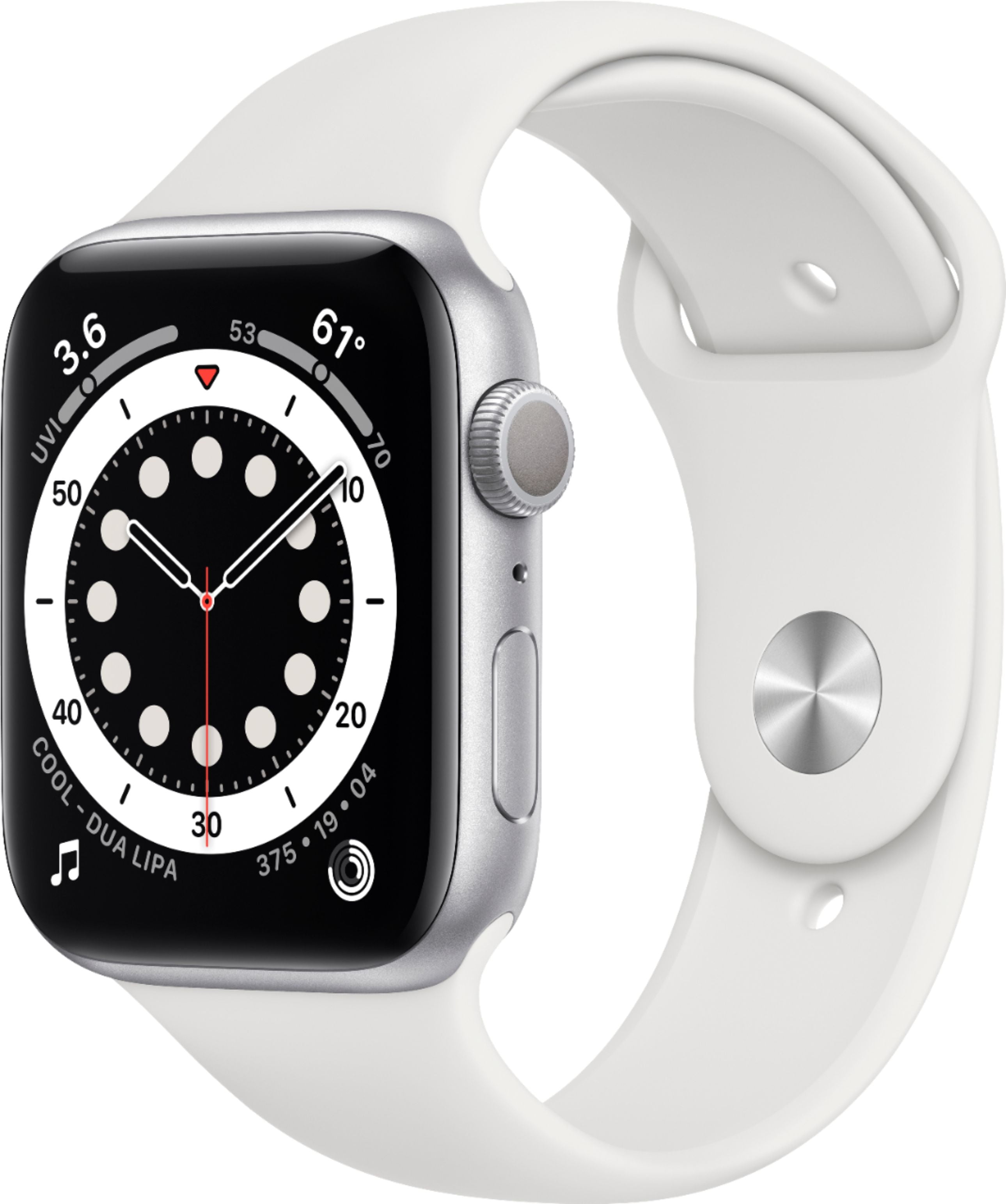 Apple Watch Series 6 GPS, 44mm Silver Aluminum Case with White Sport Band -  Regular