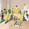 JOYLDIAS 9 in 1 Kids Toddler Double Slide Backyard Playground Playset w/Climber, Basketball Hoop,Telescope, Non-Slip Steps, Indoor Outdoor Toys(Green&Yellow&White)