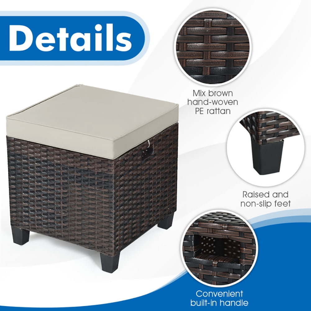 Aimee Lii 2 Pieces Patio Rattan Ottoman Set with Removable Cushions, Outdoor Patio Furniture Set, Beige Aimee Lii 2 Pieces Patio Rattan Ottoman Set with Removable Cushions, Outdoor Patio Furniture Set, Beige