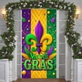 thumbnail image 3 of Colorful Mask Mardi Gras Banner Feather Adorned Carnival Display Purple Green Yellow Gold Accent Festive Backdrop for Carnival Party Mardi Gras Celebration Indoor Event, 3 of 9