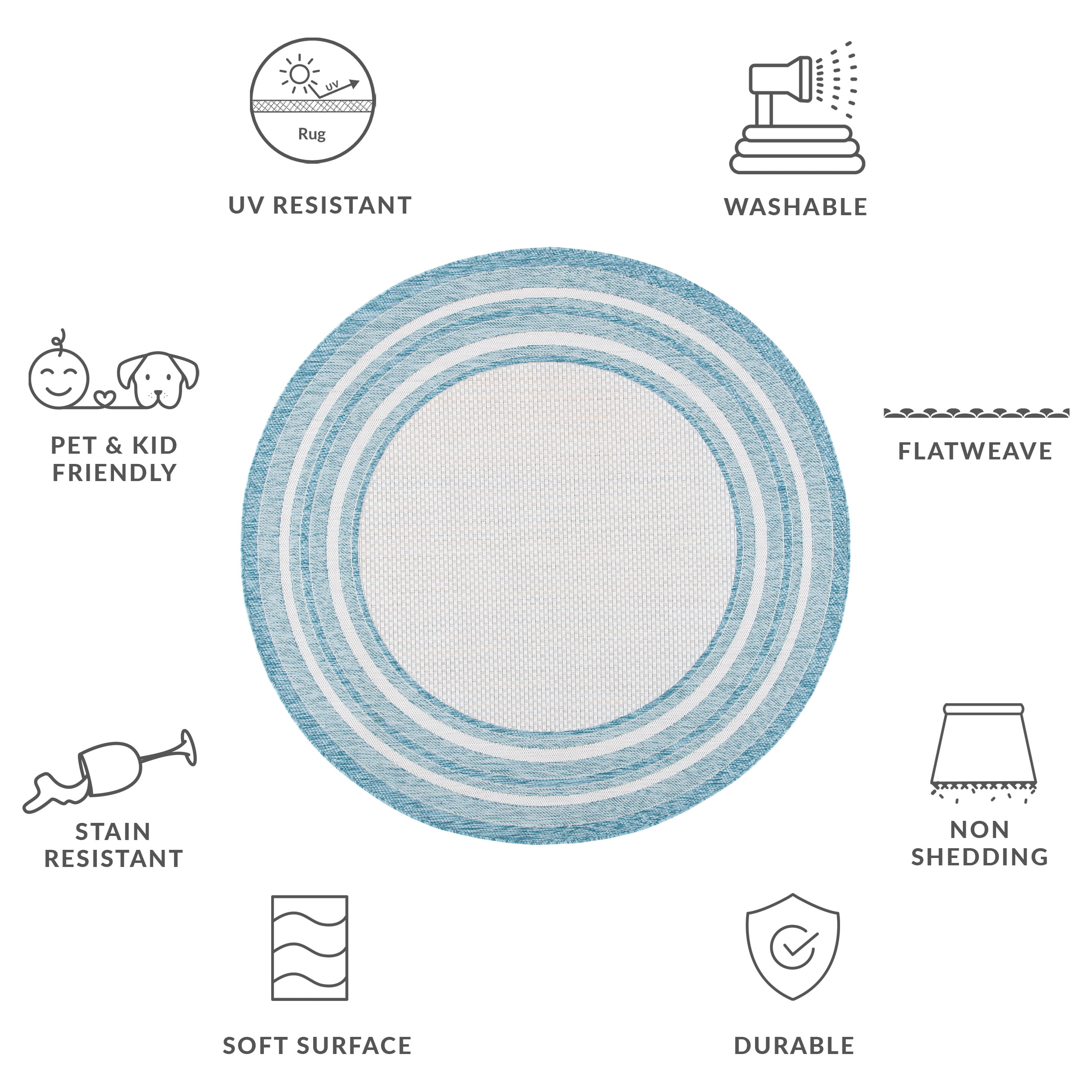 Safavieh Courtyard Ercan Bordered Indoor/Outdoor Area Rug, Ivory/Aqua, 9' x 9' Round