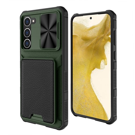 SaniMore Case for Samsung Galaxy S23 Plus 6.6" 2023, [Tough PC Back PU Leather Skin] Card Slot   Magnetic Car Mount   Sliding Cover Shockproof Anti-slip Hybird Heaavy Duty Protective Shell, Green