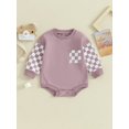 thumbnail image 3 of Musuos Baby Girls Boys Autumn Loose Romper 3 6 12 18M Long Sleeve Crewneck Plaid Print Contrast Color Romper, 3 of 9