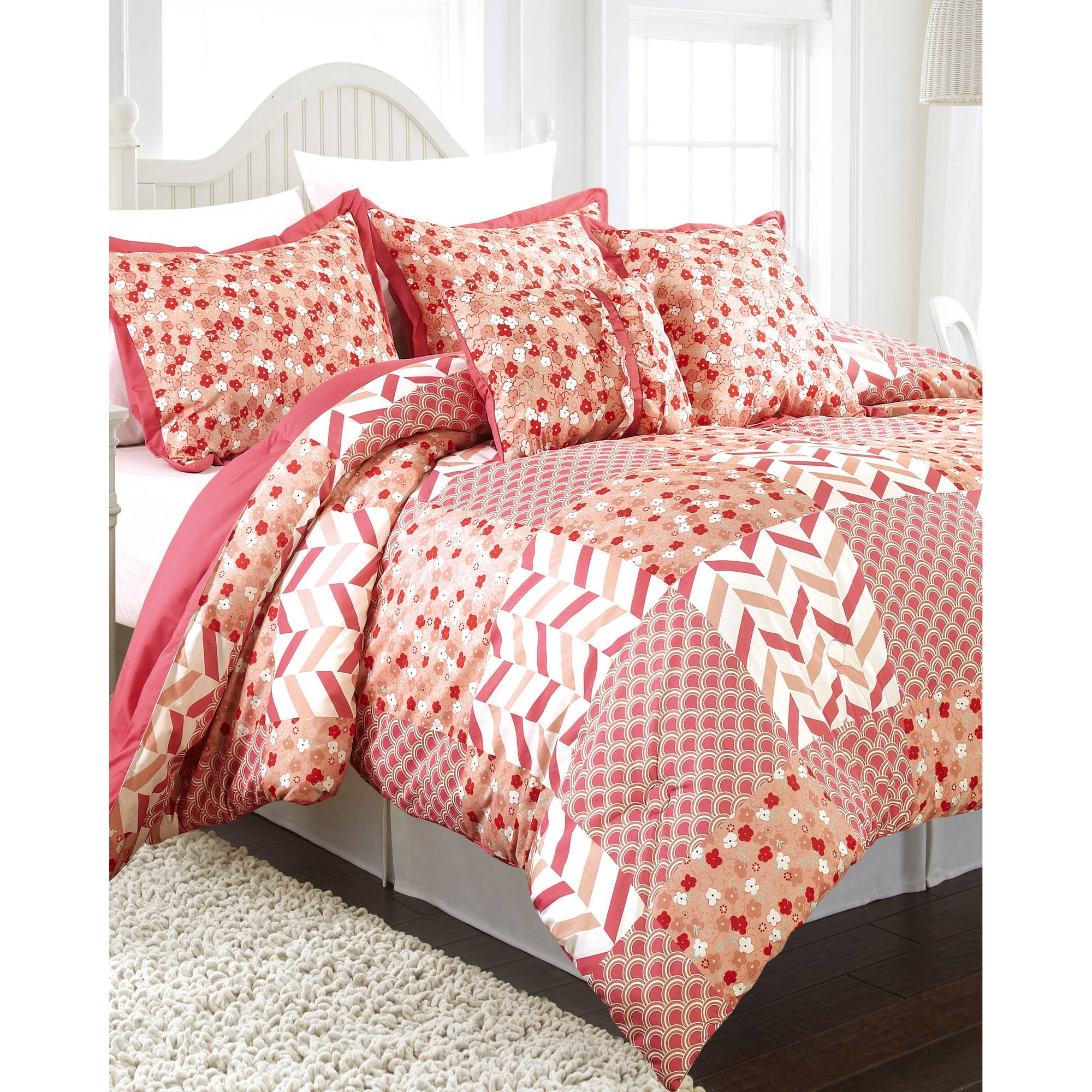 Piper 5Piece Bedding Comforter Set, Pink, Full/Queen