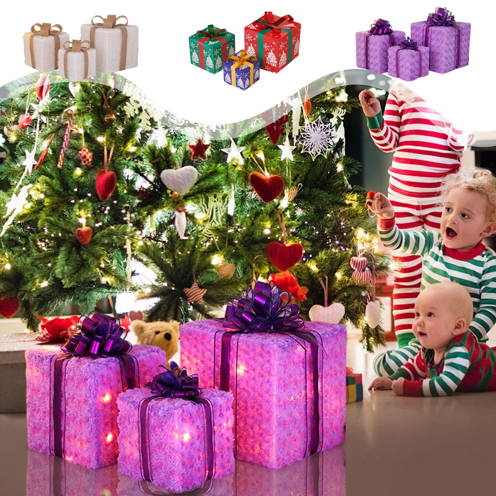 PPgejGEK Christmas Light Box Remote Control Set of 3 LED Gift Box